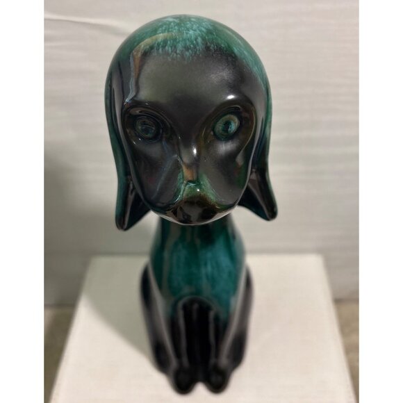 Vintage Blue Mountain Pottery Tall Dog Figurine Green Drip Glaze MCM Canada BMP - Picture 7 of 10